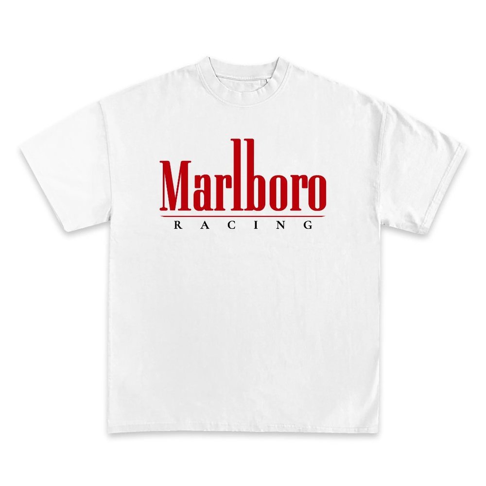 MARLBORO RACING GRAPHIC T SHIRT NEW WHITE MODERN VINTAGE